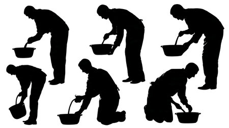 Person Pouring Batter into Cake Pan Silhouette Vector Set isolated on plain white background.のイラスト素材