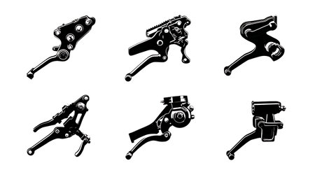 Motorcycle Foot Control, Brake, and Gear Lever Silhouette Pack isolated on plain white background.のイラスト素材