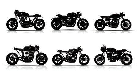 Motorcycle Stunt Rider Action Silhouette Set of Six isolated on plain white background.のイラスト素材