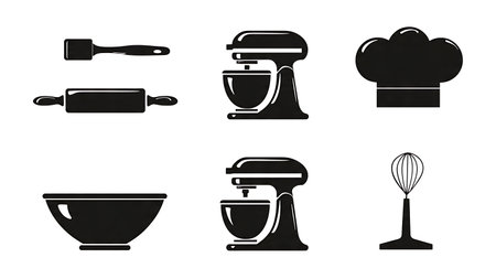 Baking Elements and Tools Silhouette Design Set isolated on plain white background.のイラスト素材