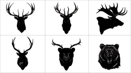 Hunting Calls and Lures Silhouette Set isolated on plain white background.のイラスト素材