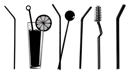 Drinking Straws and Cocktail Stirrers Silhouette Pack isolated on plain white background.のイラスト素材