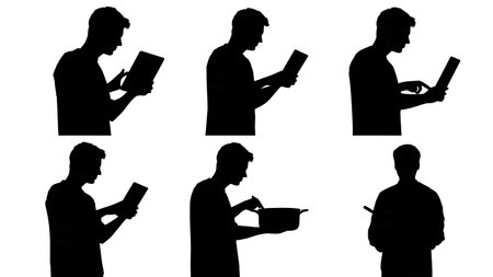 Kitchen Floor Broom and Dustpan Cleaning Silhouette Set isolated on plain white background.のイラスト素材