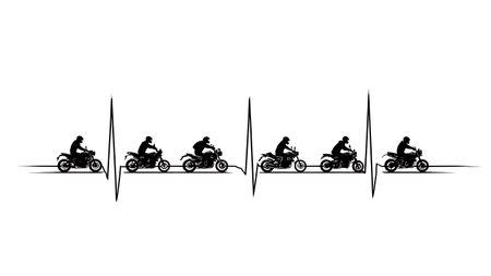 Motorcycle Heartbeat EKG Line Passion Silhouette Pack isolated on plain white background.のイラスト素材