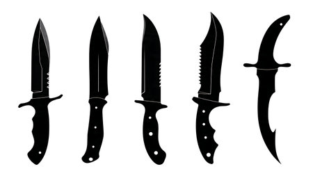 Different Types of Hunting Knife Silhouette Vector Set isolated on plain white background.のイラスト素材