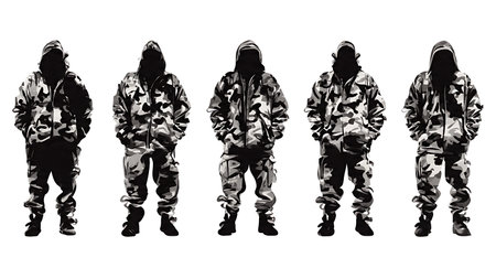 Hunter with Camouflage and Face Paint Silhouette Set isolated on plain white background.のイラスト素材