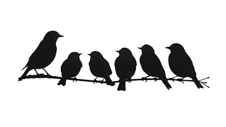 Birds on a branch with one larger, black solid isolated on plain white background.のイラスト素材