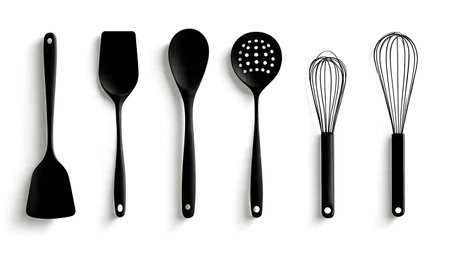 Essential Kitchen Utensil Silhouette Collection isolated on plain white background.のイラスト素材