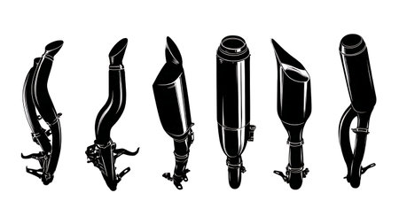 Custom Motorcycle Exhaust Pipe Silhouette Vector Pack isolated on plain white background.のイラスト素材