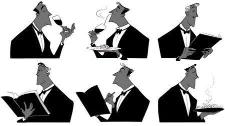 Food Critic Tasting and Judging Dish Silhouette Collection isolated on plain white background.のイラスト素材