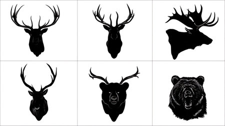 Father and Child Hunting Lesson Silhouette Collection isolated on plain white background.のイラスト素材