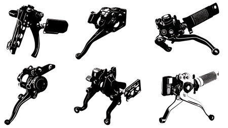 Motorcycle Foot Control, Brake, and Gear Lever Silhouette Pack isolated on plain white background.のイラスト素材