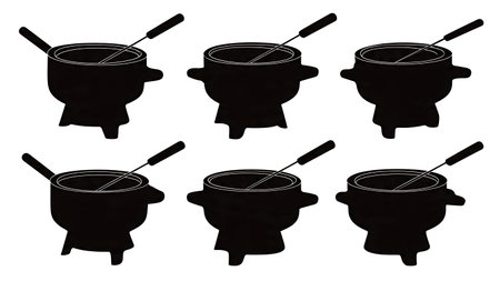 Cheese and Chocolate Fondue Pot Silhouette Collection isolated on plain white background.のイラスト素材