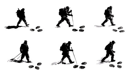 Hunter Tracking Animal Footprints Silhouette Set isolated on plain white background.のイラスト素材