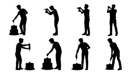 Person Decorating a Cake with Piping Bag Silhouette Set isolated on plain white background.のイラスト素材