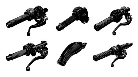 Motorcycle Handgrip and Throttle Detail Silhouette Collection isolated on plain white background.のイラスト素材