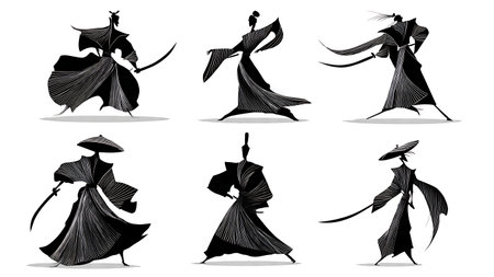 Abstract Stylized Samurai Silhouette Vector Art isolated on plain white background.のイラスト素材