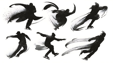 Abstract Ice Skater with Motion Trails Silhouette isolated on plain white background.のイラスト素材