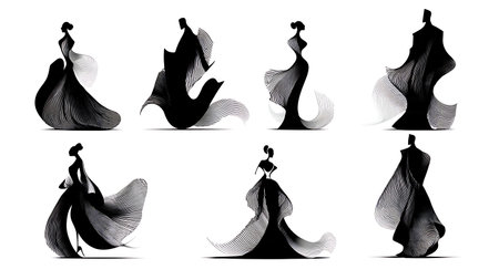 Abstract Stylized Wedding Couple Silhouette Collection isolated on plain white background.のイラスト素材