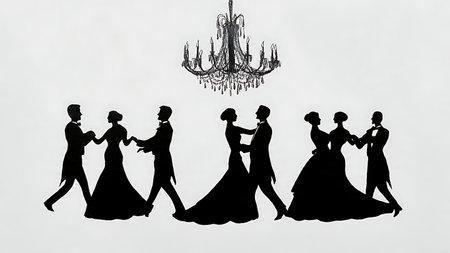 Grand Ballroom Waltzing Couple Silhouette Set isolated on plain white background.のイラスト素材