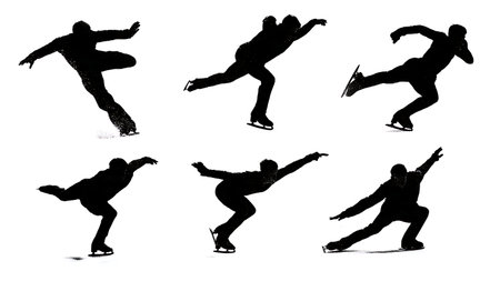 Figure Skater Butterfly Jump Silhouette Set isolated on plain white background.のイラスト素材