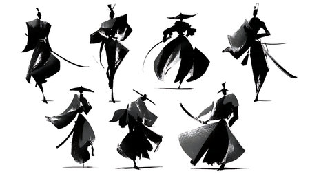 Abstract Stylized Samurai Silhouette Vector Art isolated on plain white background.のイラスト素材