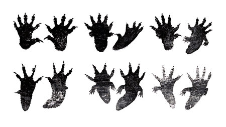 Alligator and Crocodile Track Silhouette Set isolated on plain white background.のイラスト素材