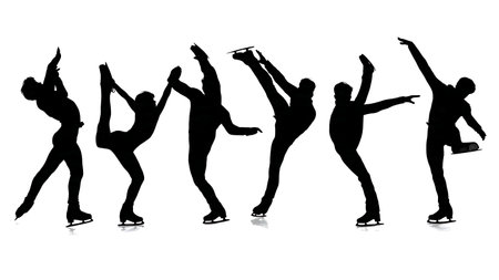 Figure Skater Biellmann Spin Silhouette Set isolated on plain white background.のイラスト素材