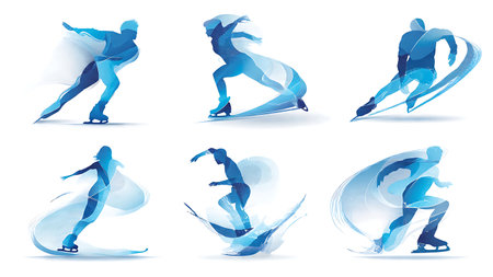 Abstract Ice Skater with Motion Trails Silhouette isolated on plain white background.のイラスト素材