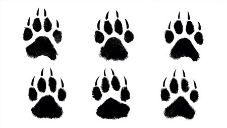 Badger Paw Print with Long Claws Silhouette Set isolated on plain white background.のイラスト素材