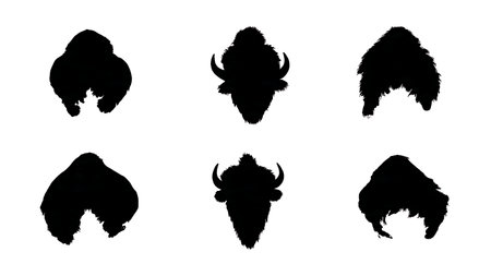 Bison and Buffalo Hoof Print Silhouette Pack isolated on plain white background.のイラスト素材