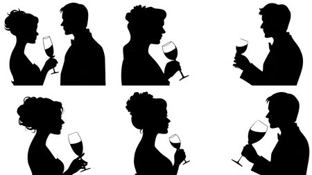 Clinking Glasses Wedding Toast Silhouette Detail isolated on plain white background.のイラスト素材