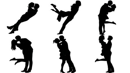 Groom Lifting and Carrying Bride Silhouette Collection isolated on plain white background.のイラスト素材