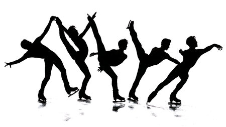 Figure Skater Biellmann Spin Silhouette Set isolated on plain white background.のイラスト素材