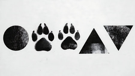 Paw Print in Geometric Shapes Icon Silhouette Set isolated on plain white background.