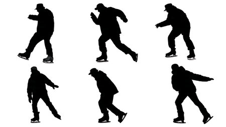 Elderly Person Ice Skating Silhouette isolated on plain white background.のイラスト素材