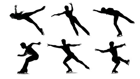 Ina Bauer and Spread Eagle Skating Silhouette Pack isolated on plain white background.のイラスト素材