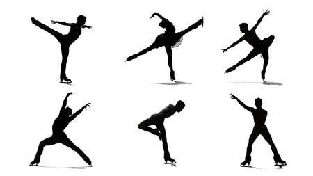 Figure Skating Spin Positions Silhouette Vector Set isolated on plain white background.のイラスト素材
