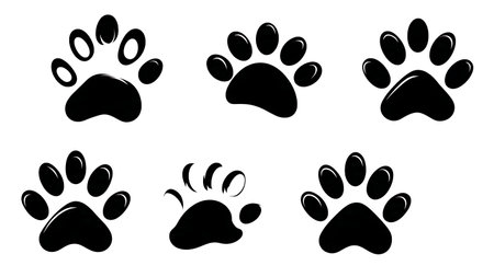 Cartoon Style Animal Paw Print Silhouette Pack isolated on plain white background.のイラスト素材