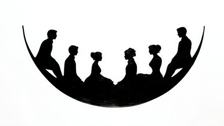 Wedding Couple on Crescent Moon Silhouette Set isolated on plain white background.のイラスト素材