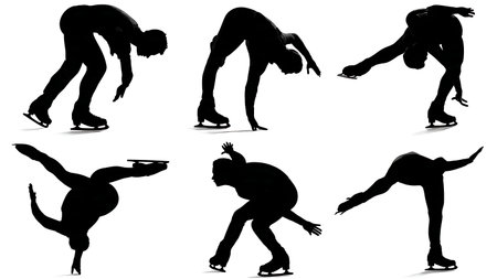Charlotte Spiral Figure Skating Silhouette Set isolated on plain white background.のイラスト素材