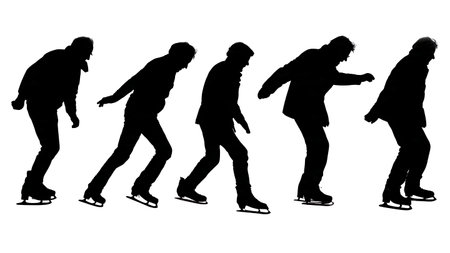 Elderly Person Ice Skating Silhouette isolated on plain white background.のイラスト素材