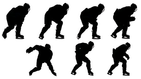 Ice Hockey Player Winning Face-Off Silhouette isolated on plain white background.のイラスト素材