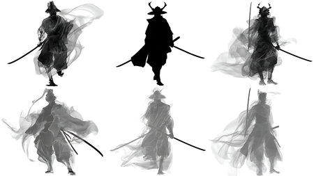 Ghostly Spirit Samurai Silhouette Collection isolated on plain white background.のイラスト素材