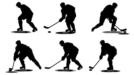 Ice Hockey Linesman Dropping Puck Silhouette isolated on plain white background.のイラスト素材