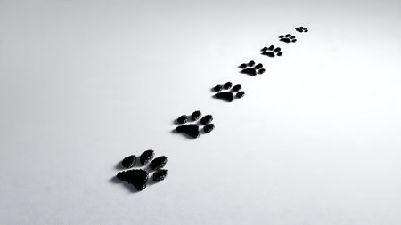 Fading Paw Print Trail Silhouette Effect Set isolated on plain white background.のイラスト素材