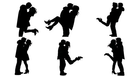 Groom Lifting and Carrying Bride Silhouette Collection isolated on plain white background.のイラスト素材