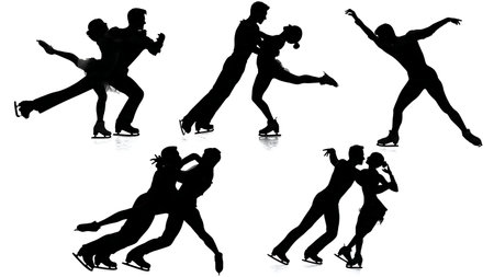 Ice Dance Intricate Footwork Silhouette Set isolated on plain white background.のイラスト素材