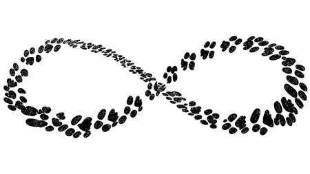 Infinity Loop Paw Print Trail Silhouette Symbol isolated on plain white background.のイラスト素材