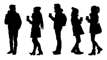 Romantic Ice Skating Date Couple Silhouette Pack isolated on plain white background.のイラスト素材